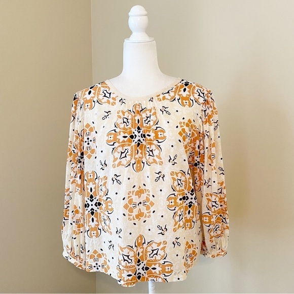 Joie Amesy Balloon Sleeve Caramel Print Cotton Top - XL - Picture 1 of 16
